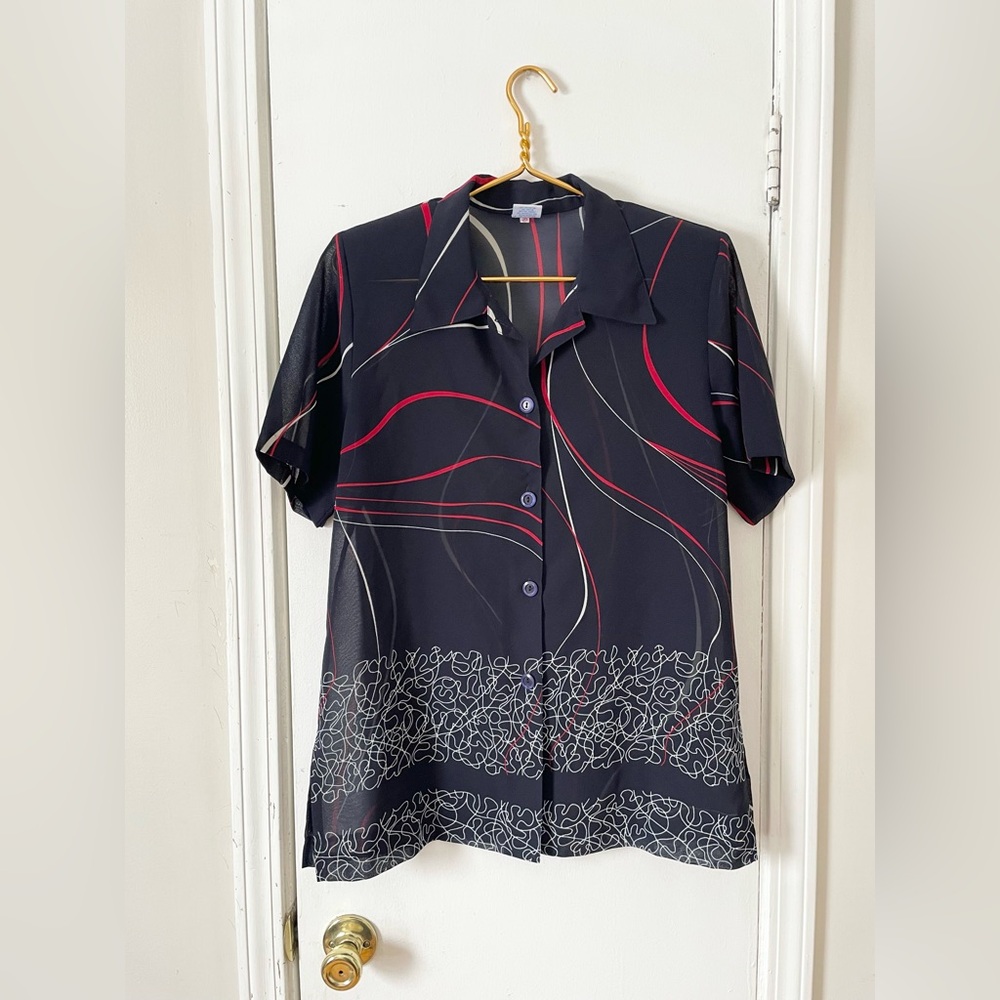 Vtg 90s L Sheer Top with Shoulder Pads